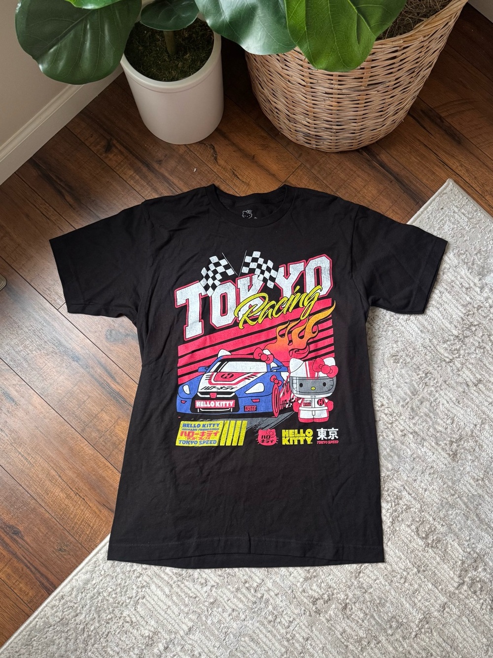 Hello Kitty Black Tokyo Racing Graphic Tee with Multicolor Print M